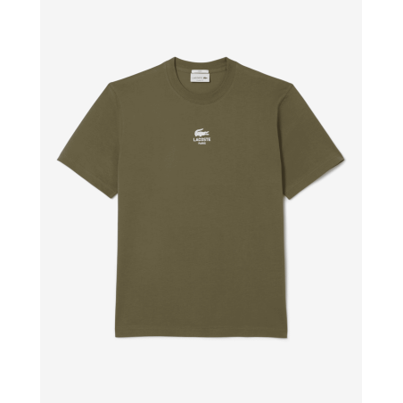 Lacoste - T-shirt coton imprimé signature Kaki
