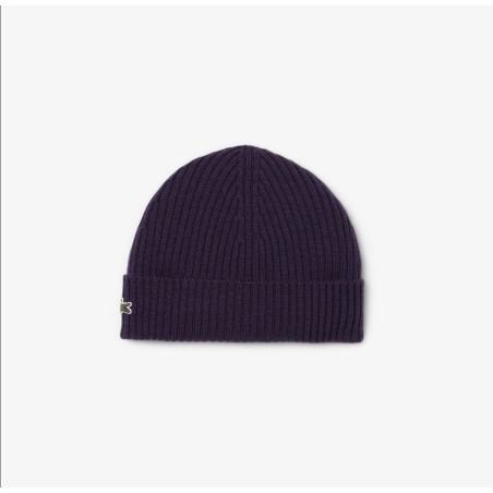 Lacoste - Bonnet en laine peignée côtelée Violet