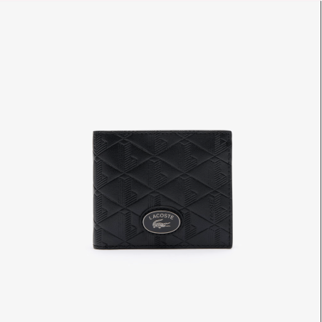 Lacoste - Portefeuille monogramme en cuir noir