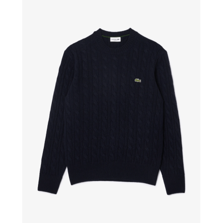 Lacoste - Pull torsadé en laine cardée Marine