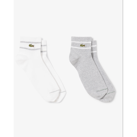 Lacoste - Lot de 2 paires de chaussettes rayées Gris / Blanc
