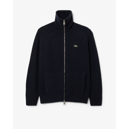 Lacoste - Pull zippé col montant laine cardée Marine