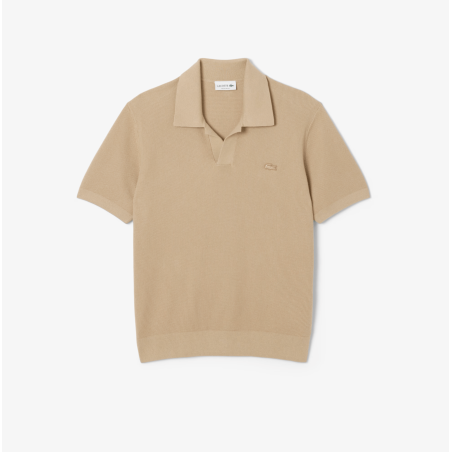 Lacoste - Pull col polo ouvert coton Beige